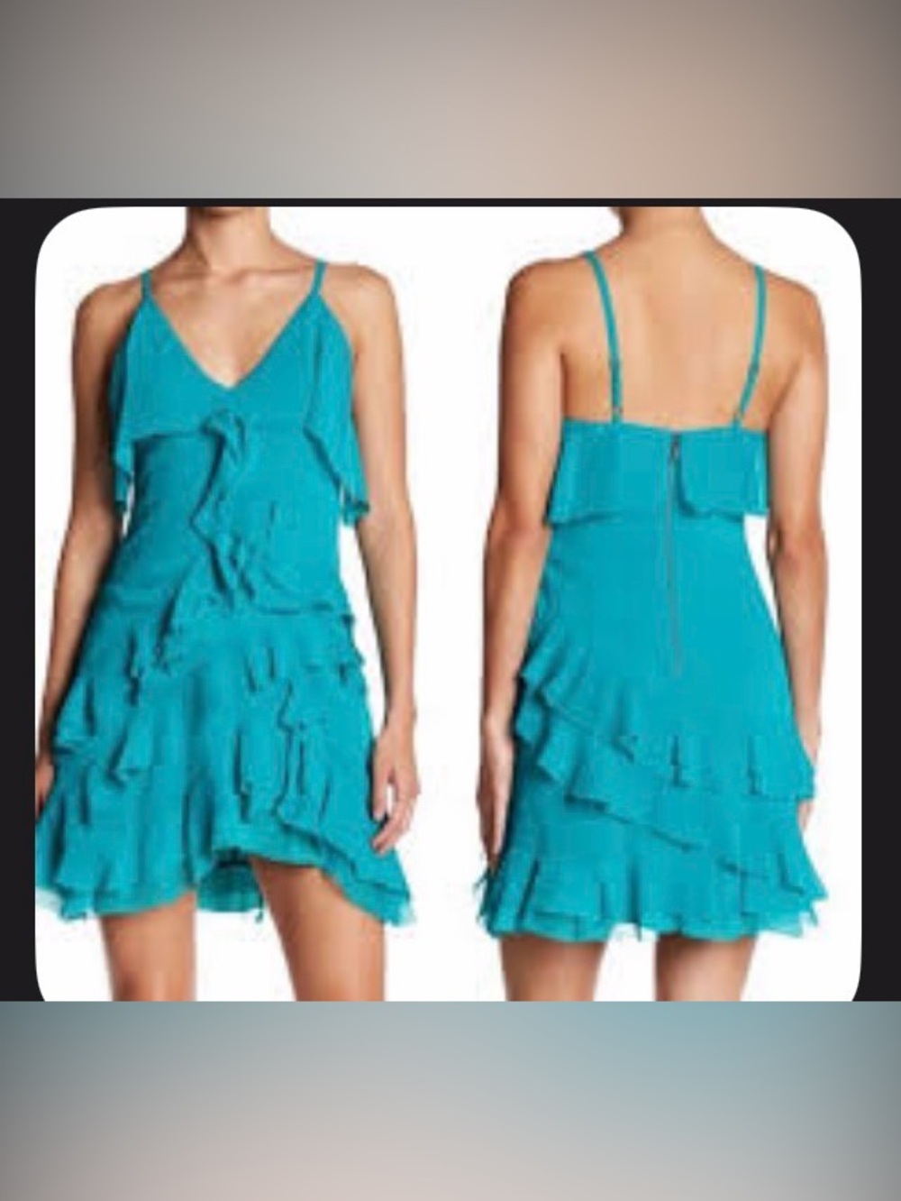 Alice + Olivia Teal Turquoise Chiffon Ruffle Mini Dress Size 2